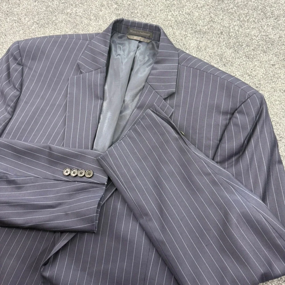 Lauren Ralph Lauren Blazer Mens 46R Navy Blue Pinstripe 100%‎ Wool Sport Coat